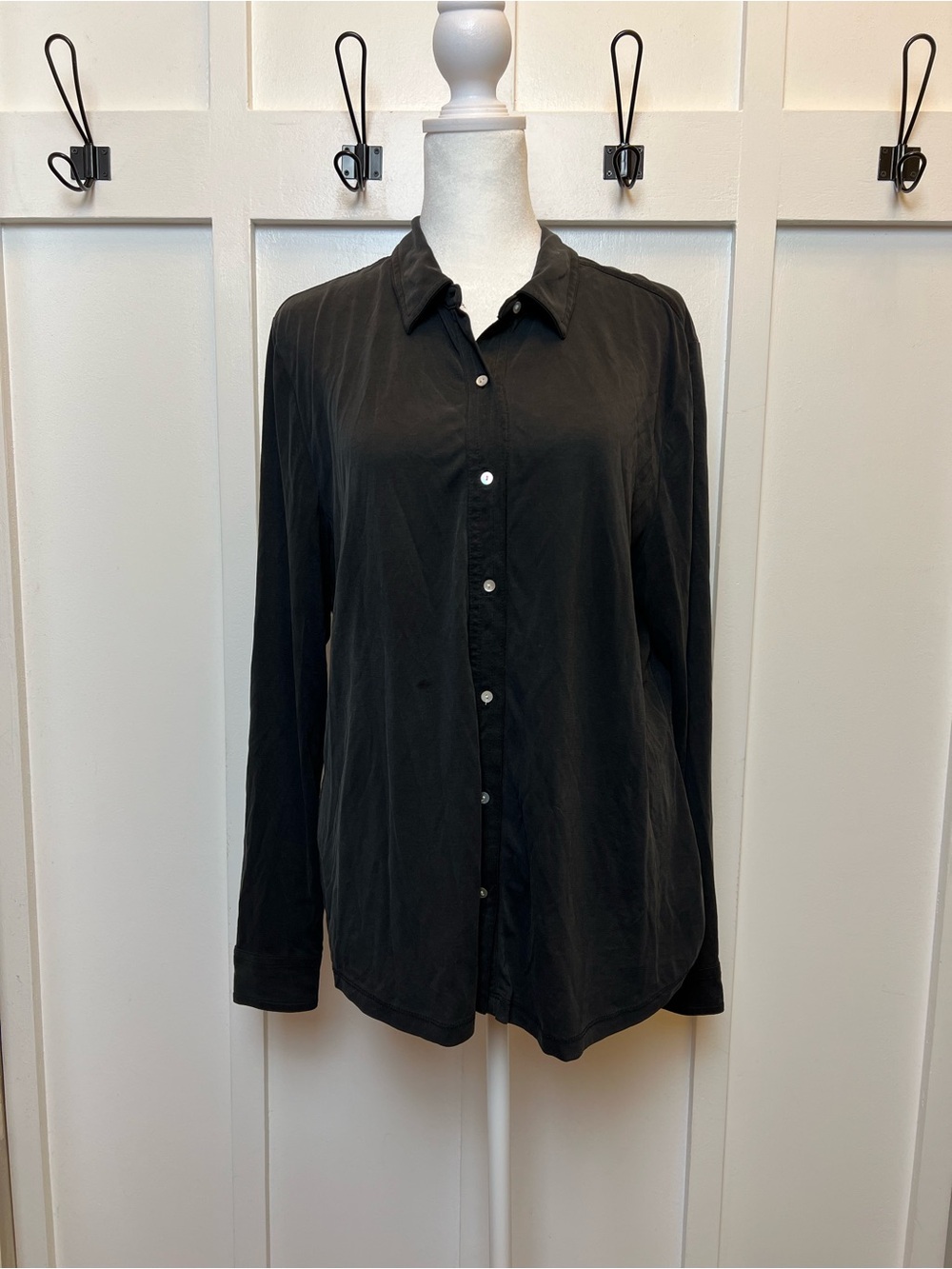 Lucky Brand Womens Large Sheer Black Long Sleeve Blouse Top Modal Luxury Boho